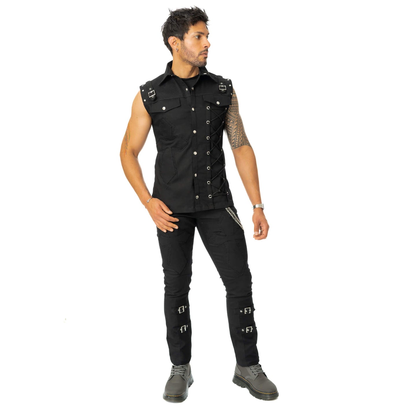 VIXXIN POIZEN INDUSTRIES SANCTIFIED SINS VEST SHIRT  BLACK MENS