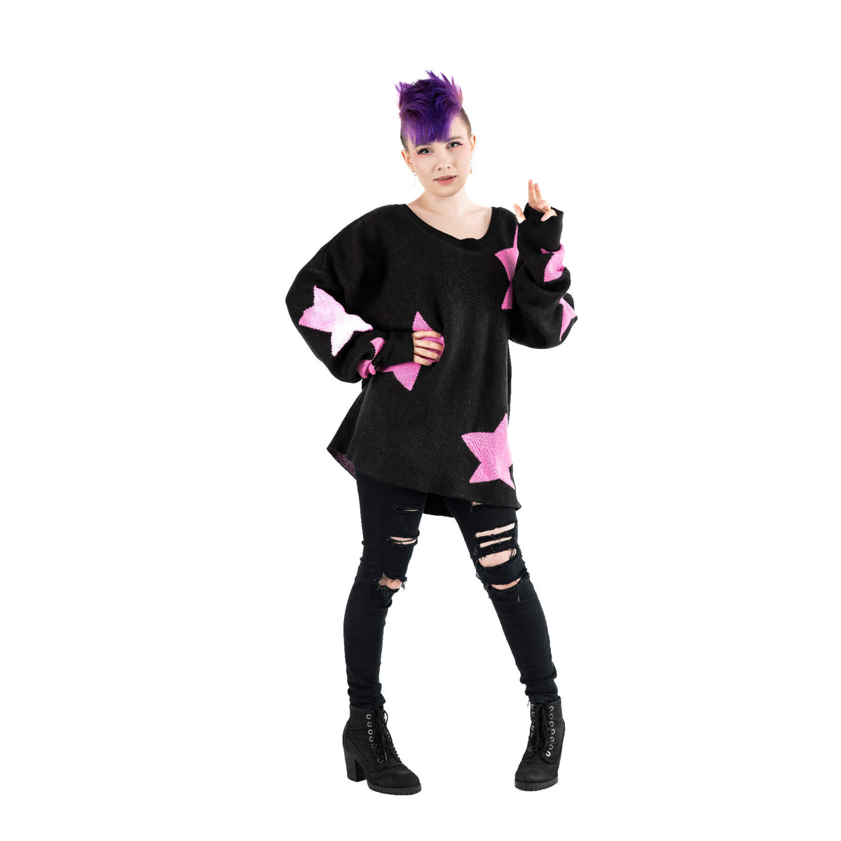 POIZEN HEARTLESS SEEING STARS JUMPER BLACK PINK