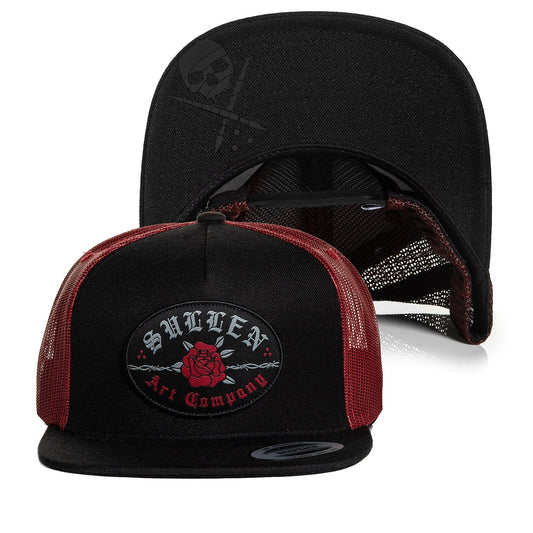 SULLEN CLOTHING HOLD BLACK & RED MESH TRUCKER SNAPBACK CAP HAT