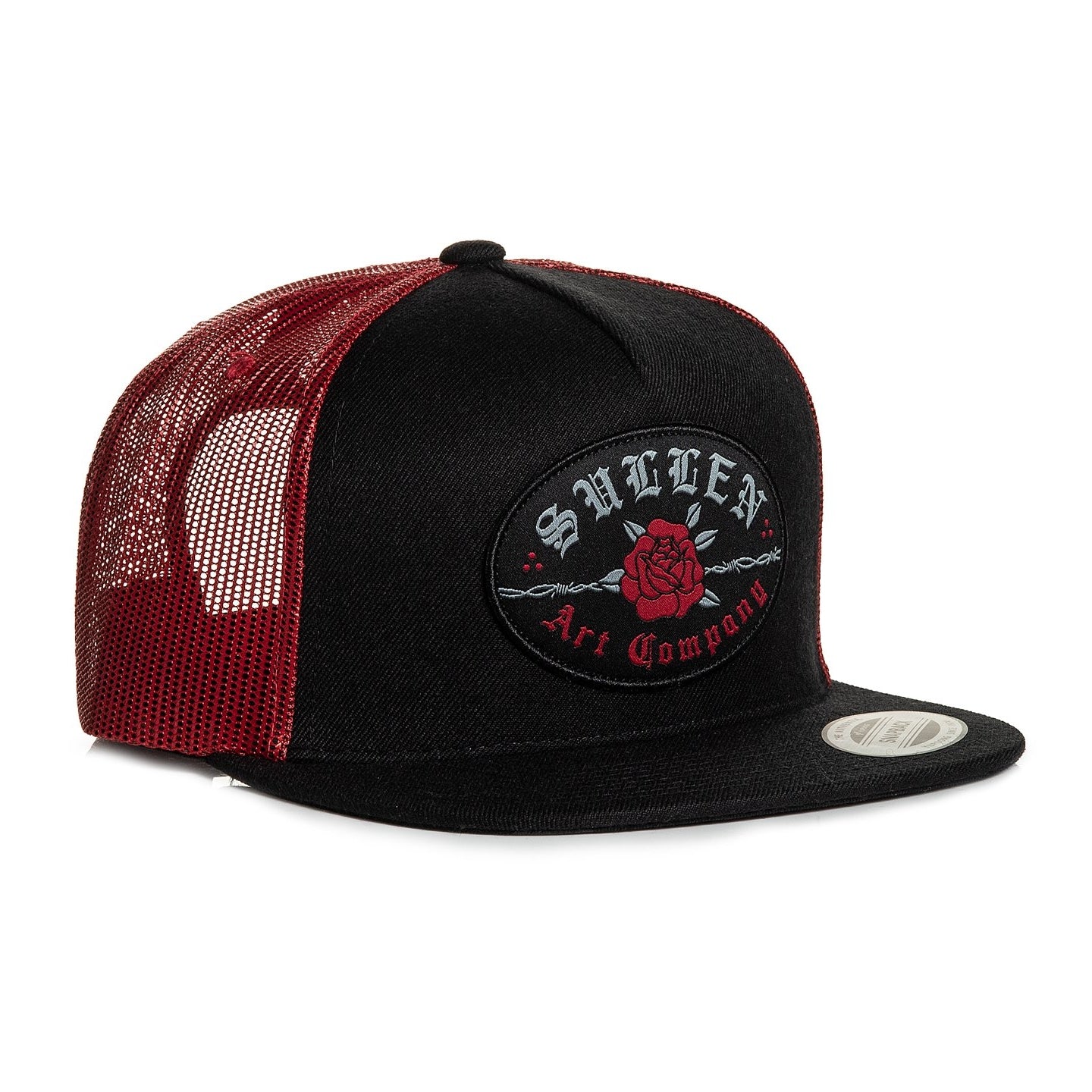 SULLEN CLOTHING HOLD BLACK & RED MESH TRUCKER SNAPBACK CAP HAT