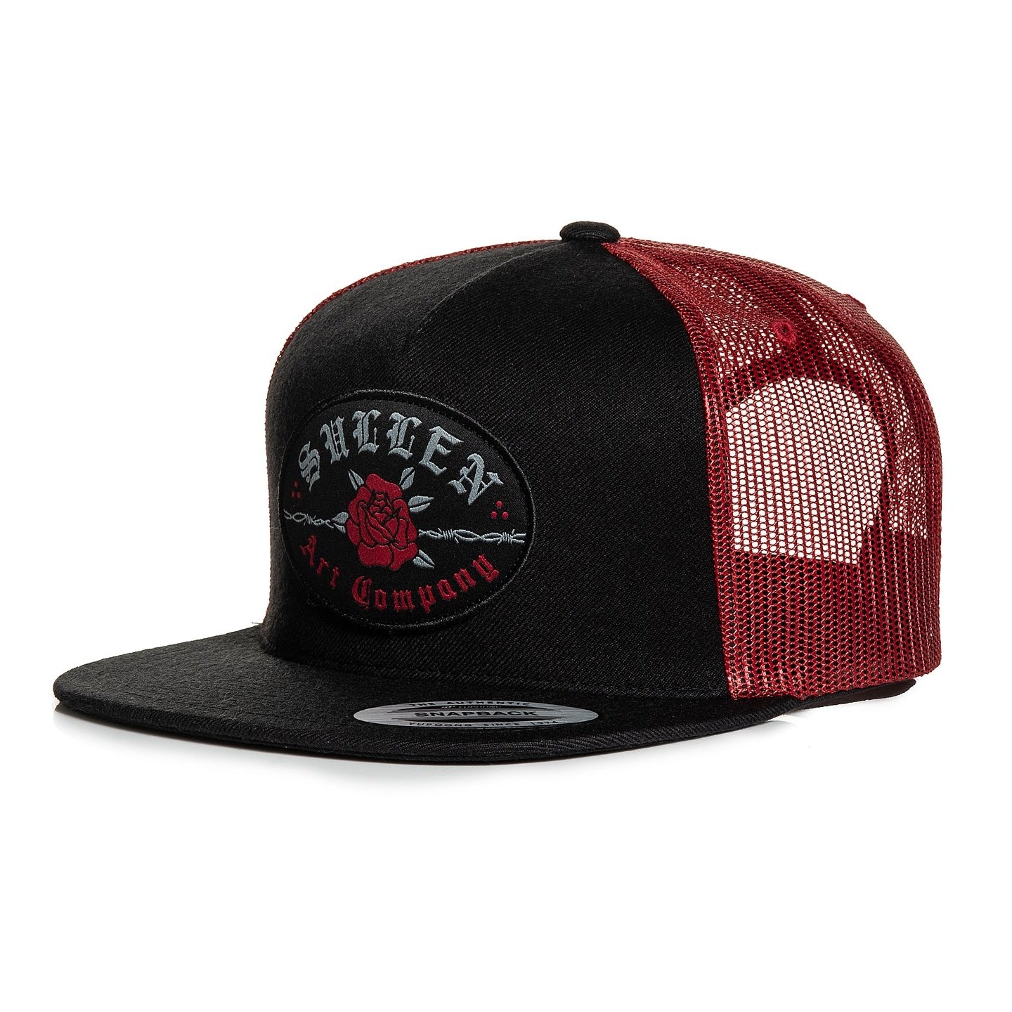 SULLEN CLOTHING HOLD BLACK & RED MESH TRUCKER SNAPBACK CAP HAT