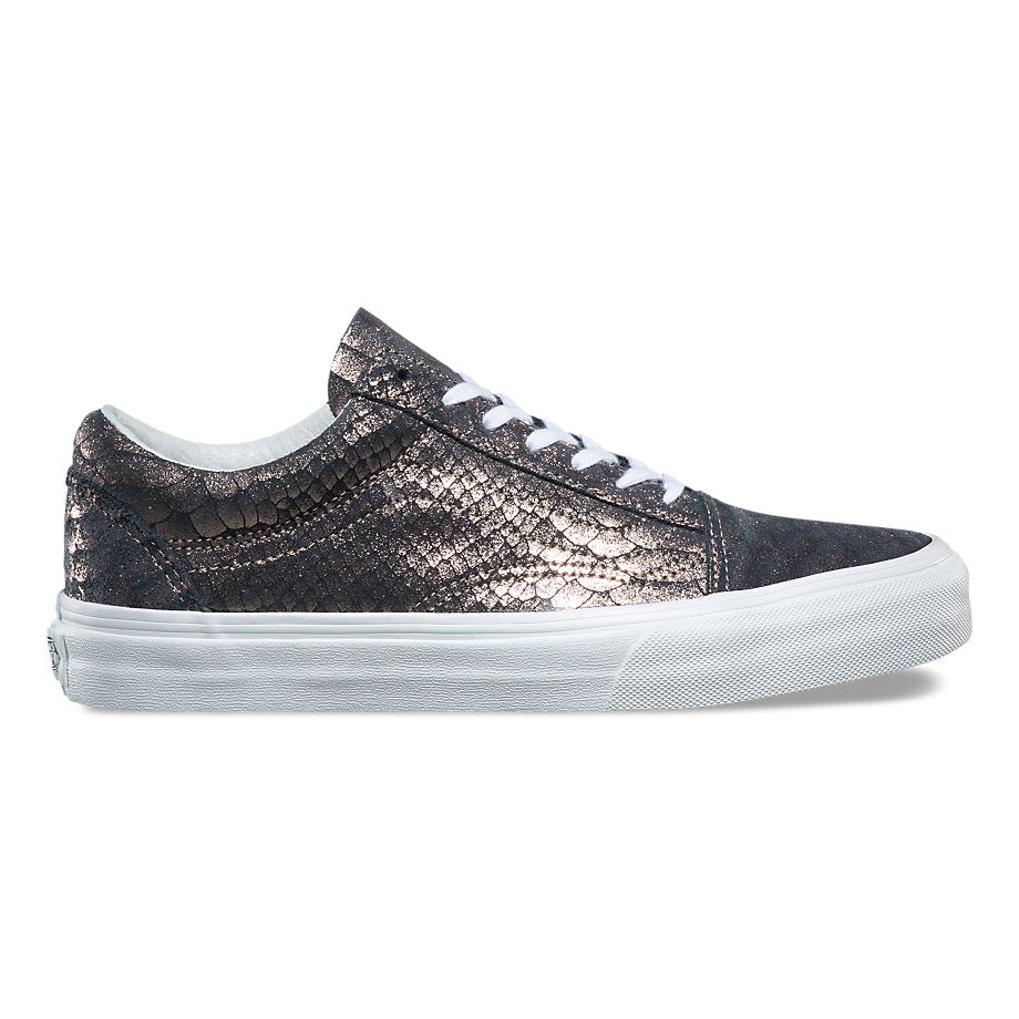 VANS OLD SKOOL (METALLIC SNAKE) ROSE GOLD TRUE WHITE LADIES TRAINERS (UK 4 EUR 36.5)