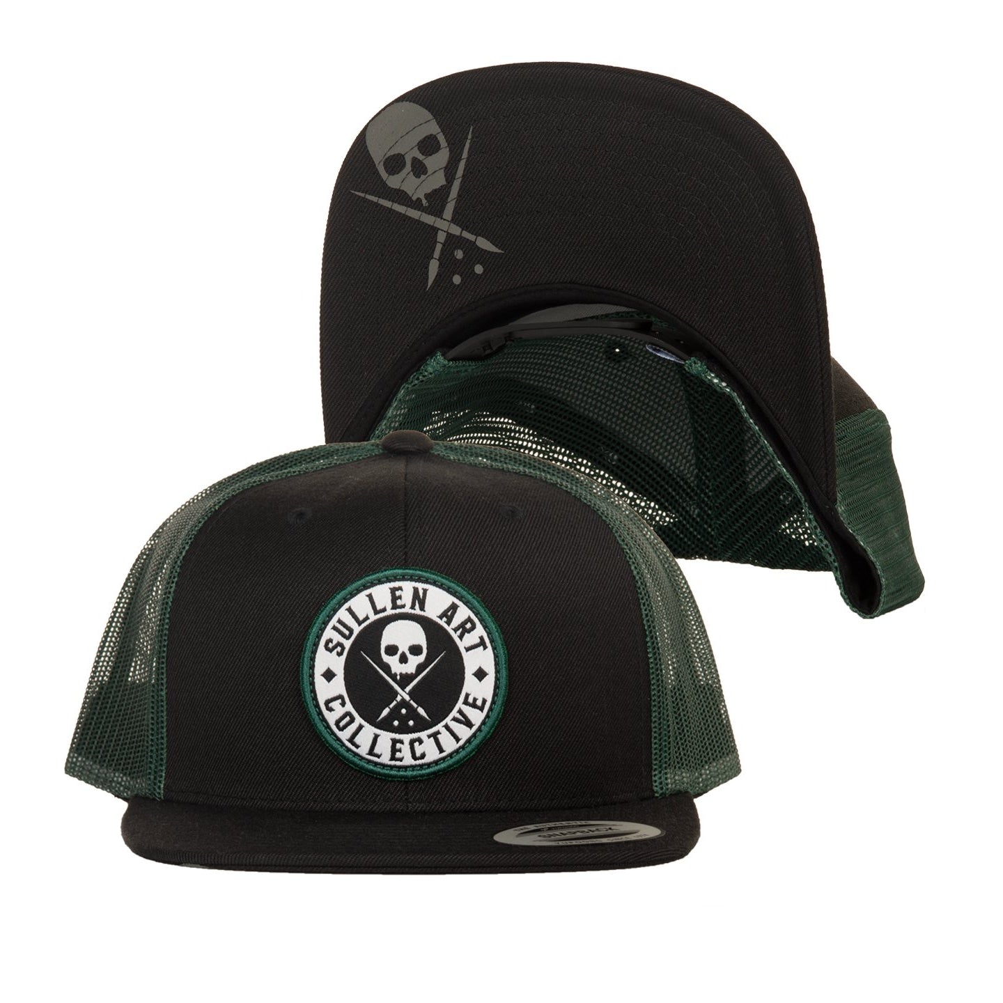 SULLEN CLOTHING BOH MESH TRUCKER HAT BLACK & GREEN SNAPBACK CAP