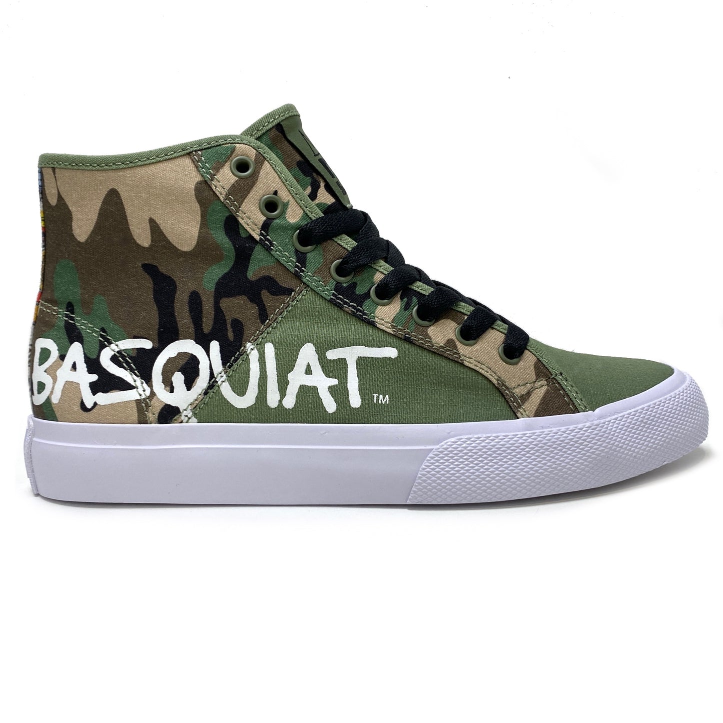 DC SHOES X BASQUIAT MANUAL HI BLACK MILITARY CAMO TRAINERS