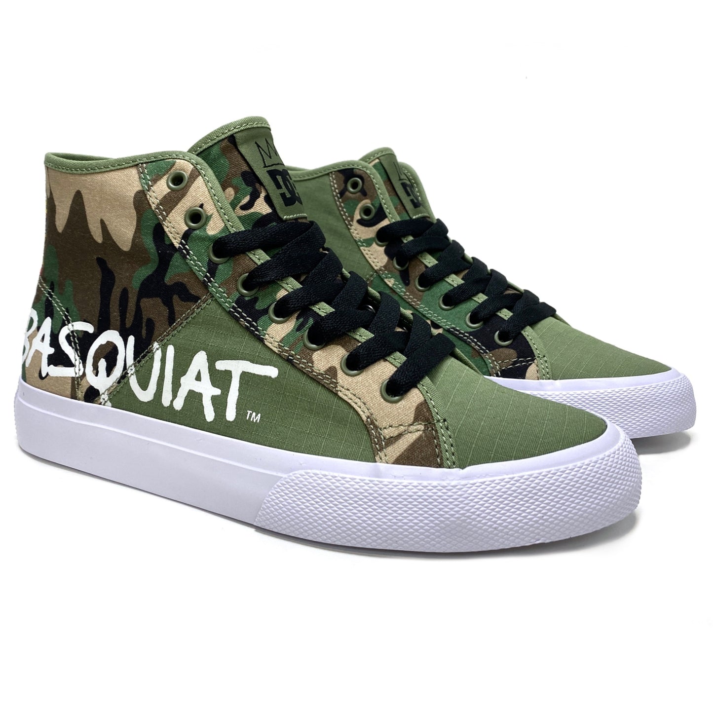 DC SHOES X BASQUIAT MANUAL HI BLACK MILITARY CAMO TRAINERS