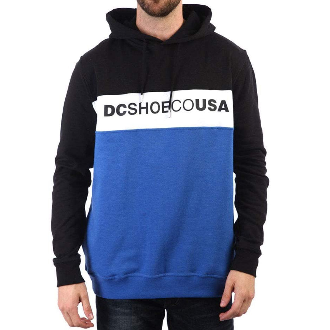 DC SHOES MIDDLE BLACK BLUE & WHITE PULLOVER HOODIE