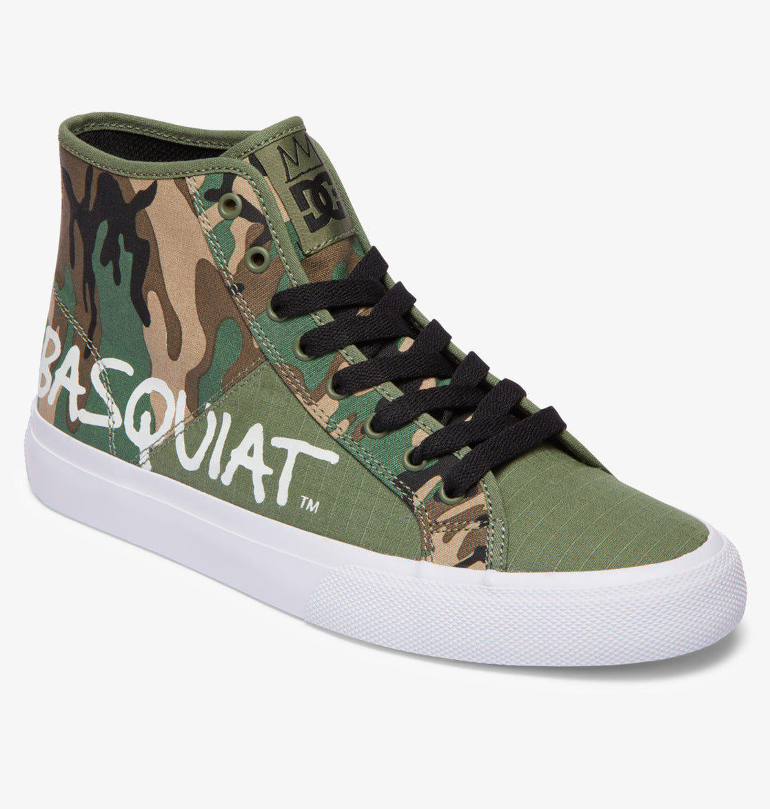 DC SHOES X BASQUIAT MANUAL HI BLACK MILITARY CAMO TRAINERS