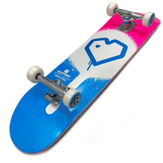 Blue Print Spray Heart Full Complete Skateboard Blue & Pink  7.75"