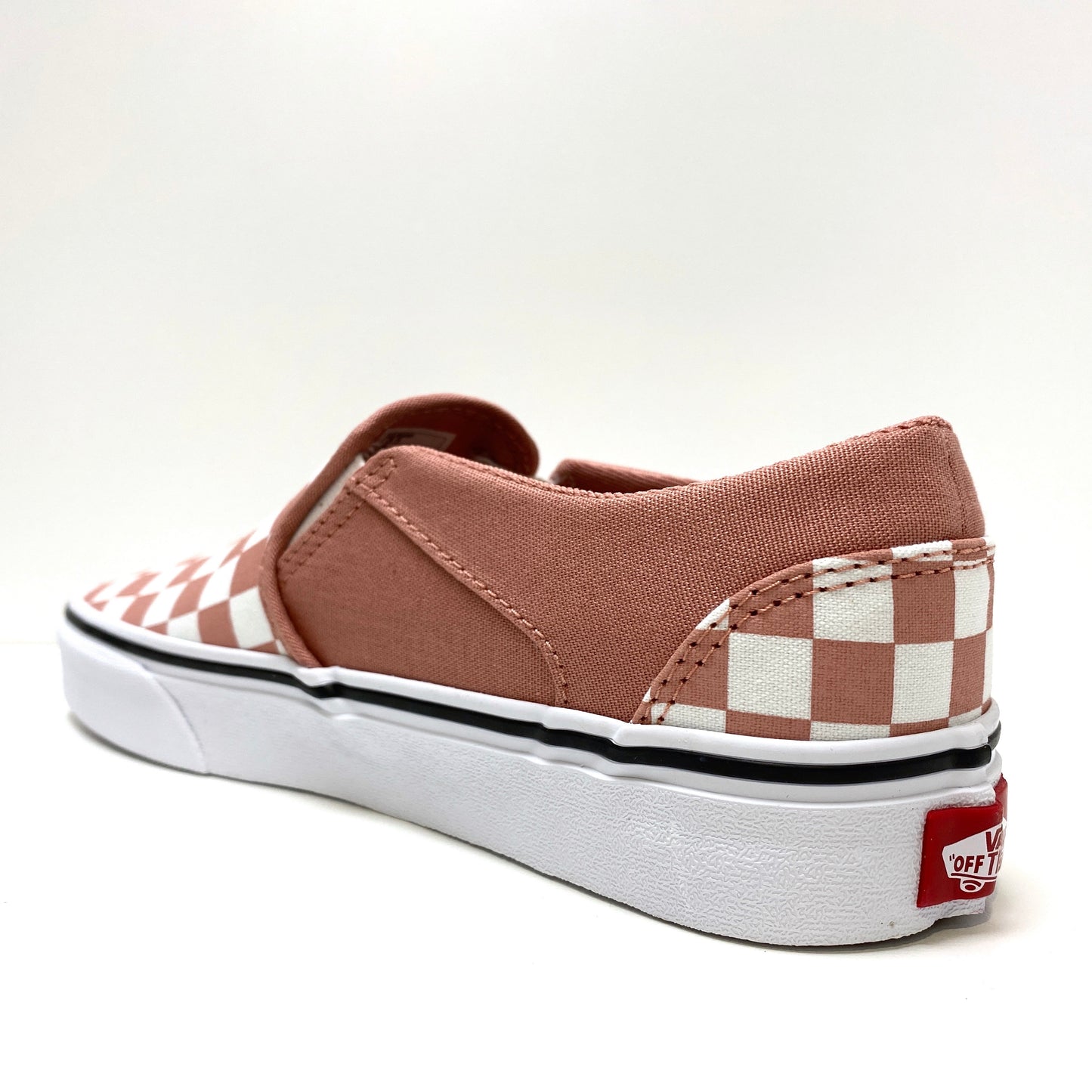 VANS ASHER SLIP ON CHECKERBOARD ROSE DAWN PINK & WHITE TRAINERS