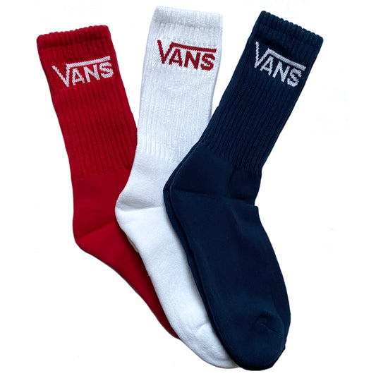 VANS CLASSIC CREW SOCKS ( 3 COLOUR PACK) RED WHITE & BLUE (UK 5.5-8)