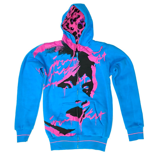 IRON FIST DIRTY HARRY ELECTRIC BLUE LADIES REVERSIBLE ZIPPER HOODIE