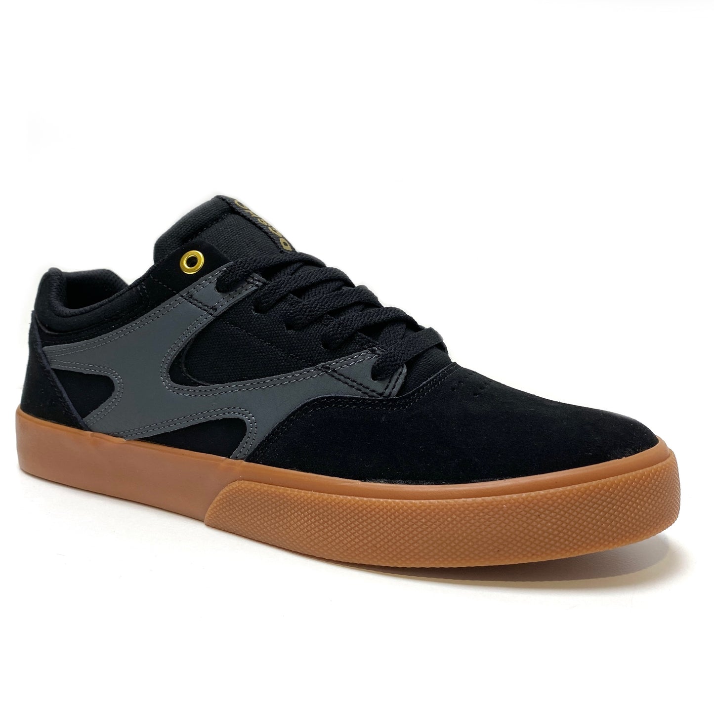 DC SHOES KALIS VULC BLACK GREY GUM TRAINERS (UK 8)