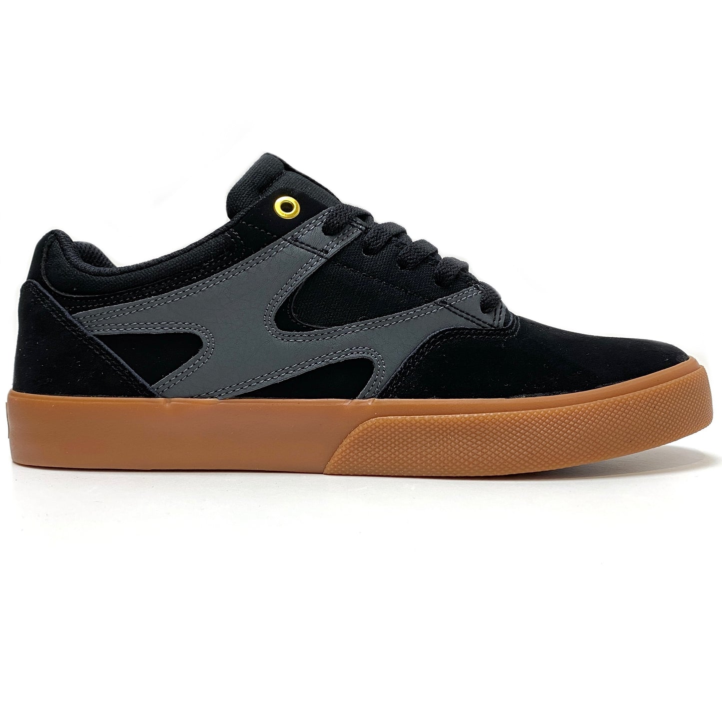 DC SHOES KALIS VULC BLACK GREY GUM TRAINERS (UK 8)