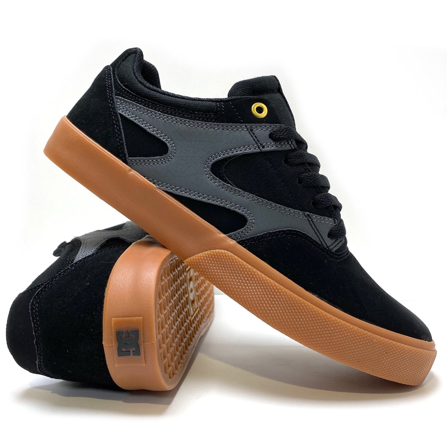 DC SHOES KALIS VULC BLACK GREY GUM TRAINERS (UK 8)