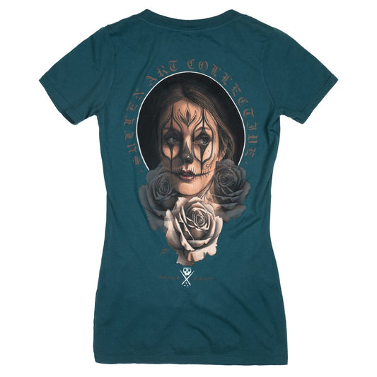 SULLEN ANGELS CRY LATER DEEP TEAL LADIES T-SHIRT
