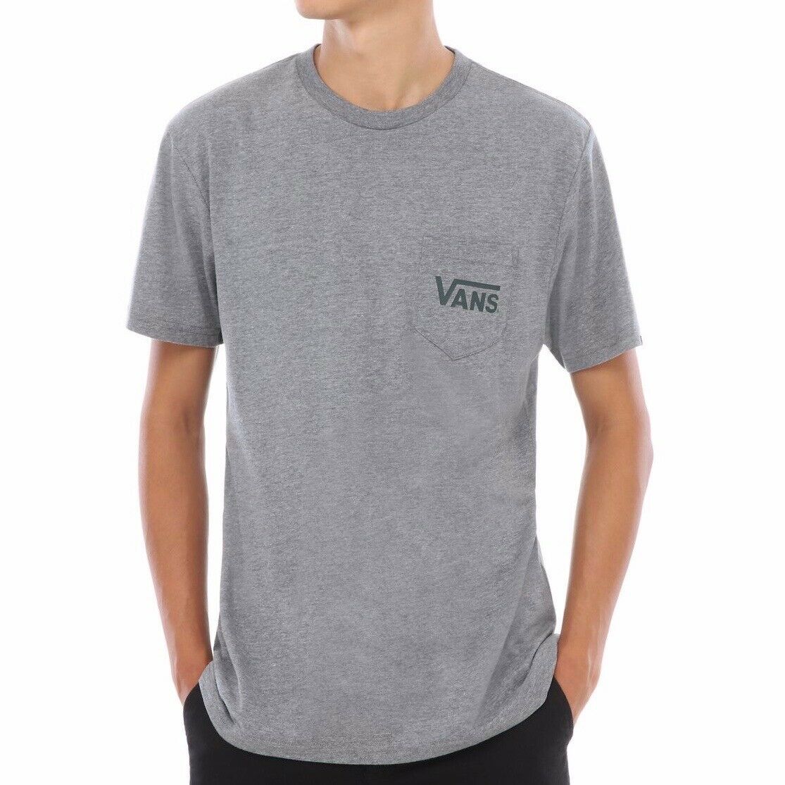 VANS OTW CLASSIC POCKET LOGO T SHIRT HEATHER GREY DARKEST SPRUCE GREEN