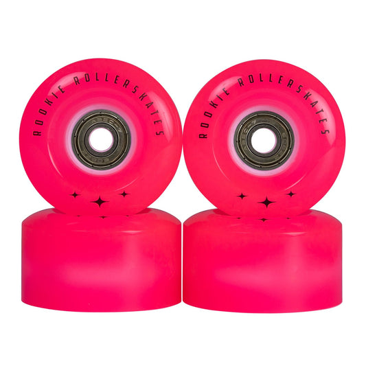 ROOKIE ROLLAR SKATES QUAD LED FLASH WHEELS (4 PACK) - CLEAR PINK